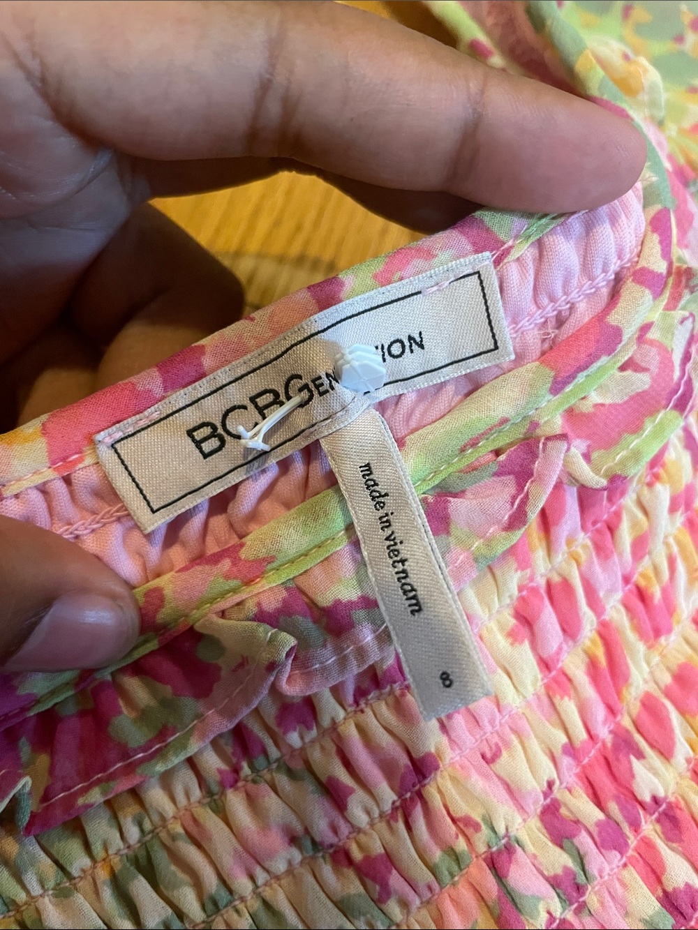 BCBGeneration Pink Multi-Color Smocked Ruffle Dress - Picture 4 of 7